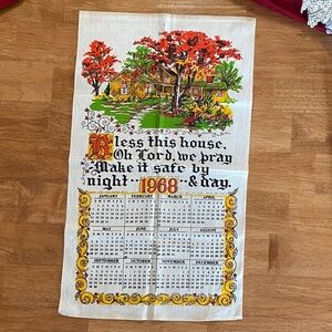 Vintage 1968 Calendar Tea Towel with Red Tree Design